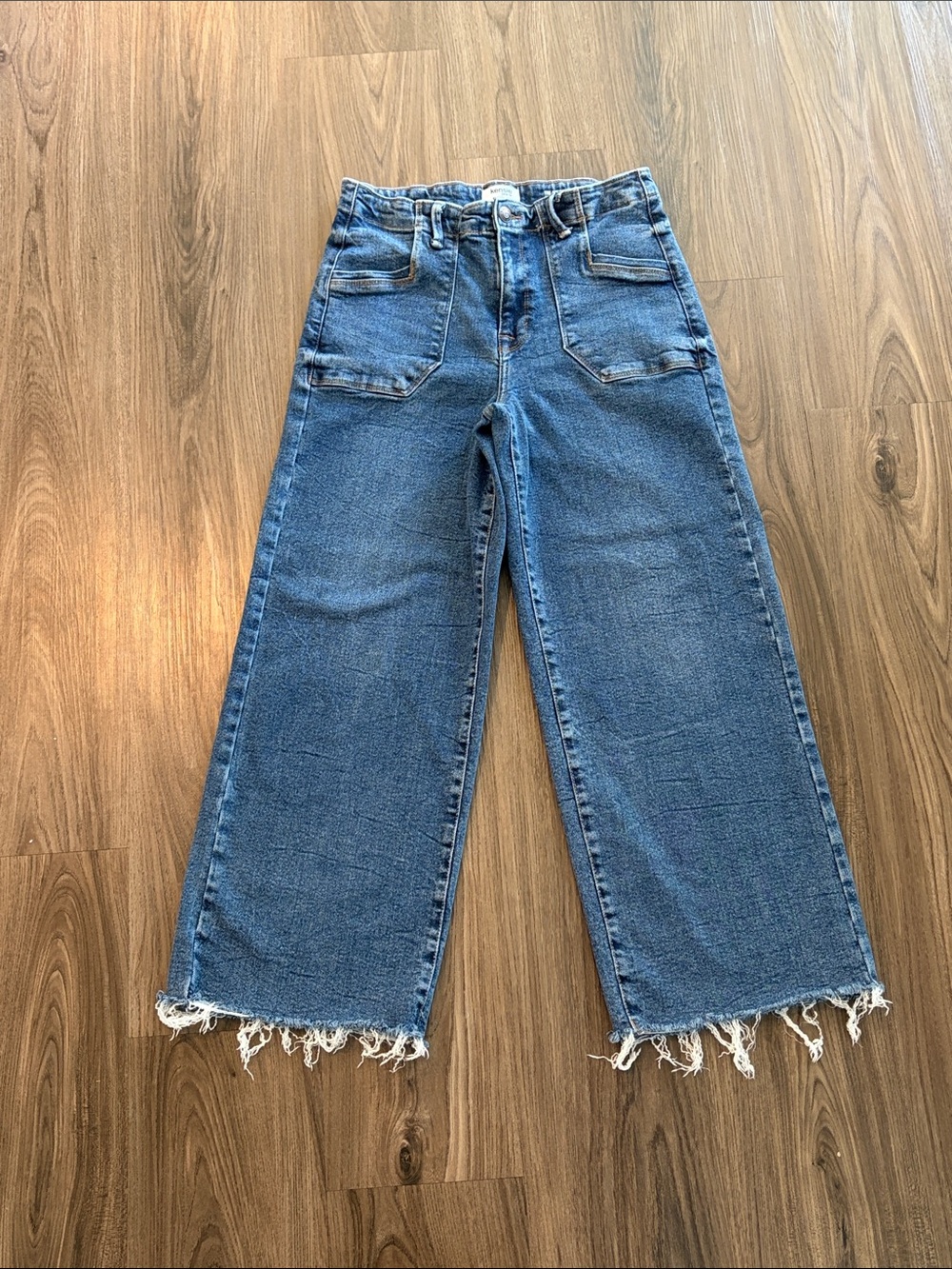 Kensie Vintage Wide Leg Raw Hem Denim Jeans